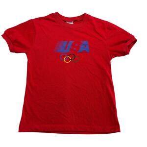 VTG 80s Levis Athletic Club Red USA Olympics Single Stitch Ringer Tee Size S